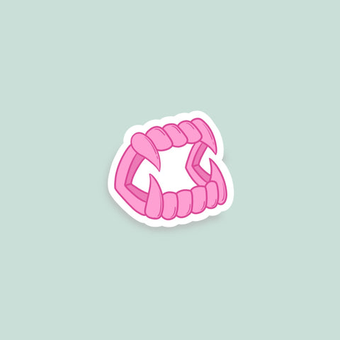 Pink vampire fangs - mini sticker